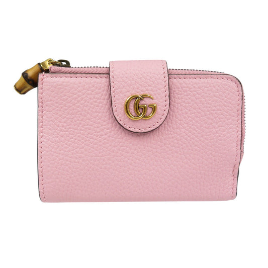 GUCCI Bifold Wallet 739498 leather pink Double G Medium Wallet with Bamboo Women Used Authentic
