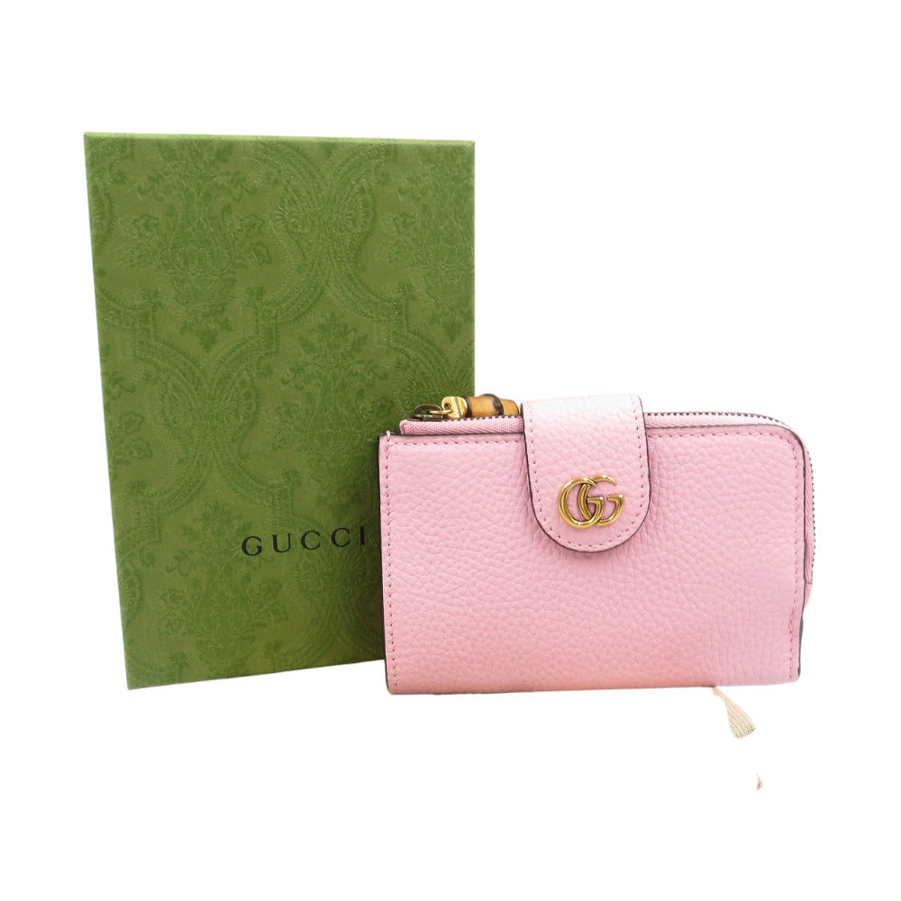 GUCCI Bifold Wallet 739498 leather pink Double G Medium Wallet with Bamboo Women Used Authentic