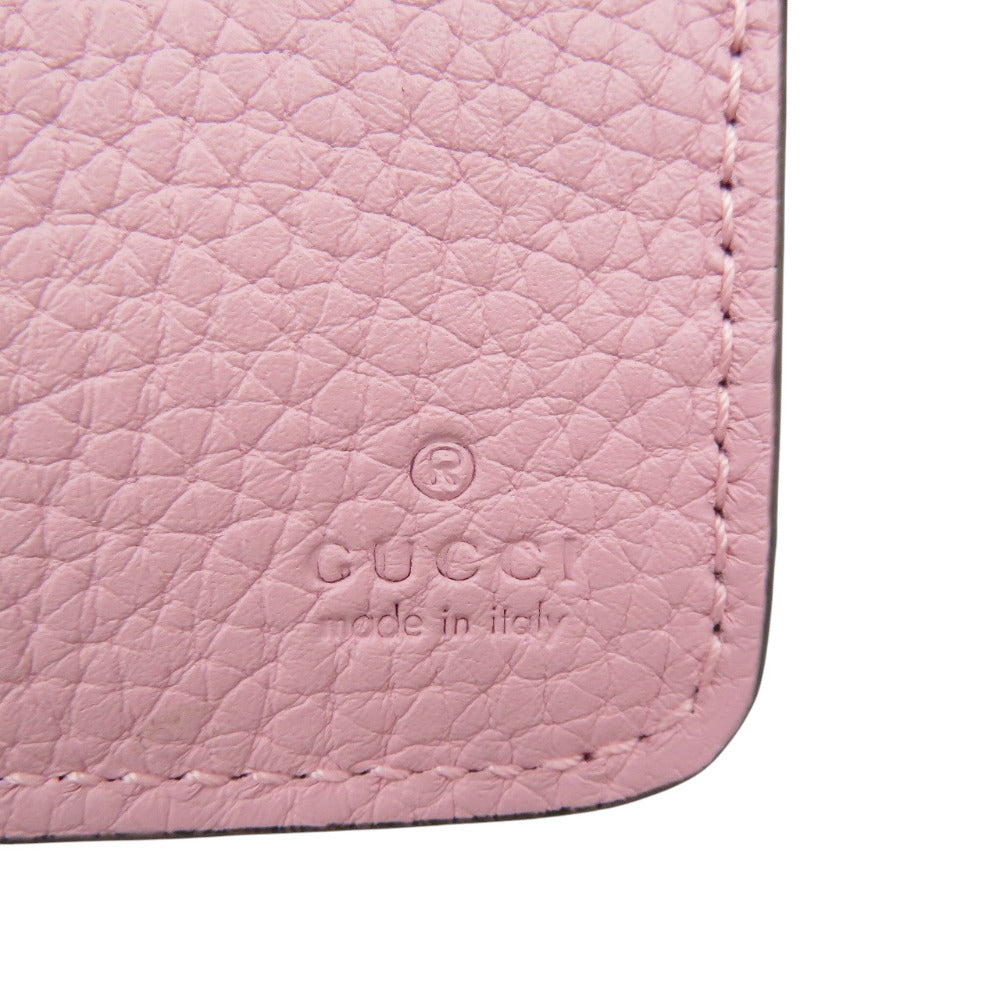 GUCCI Bifold Wallet 739498 leather pink Double G Medium Wallet with Bamboo Women Used Authentic
