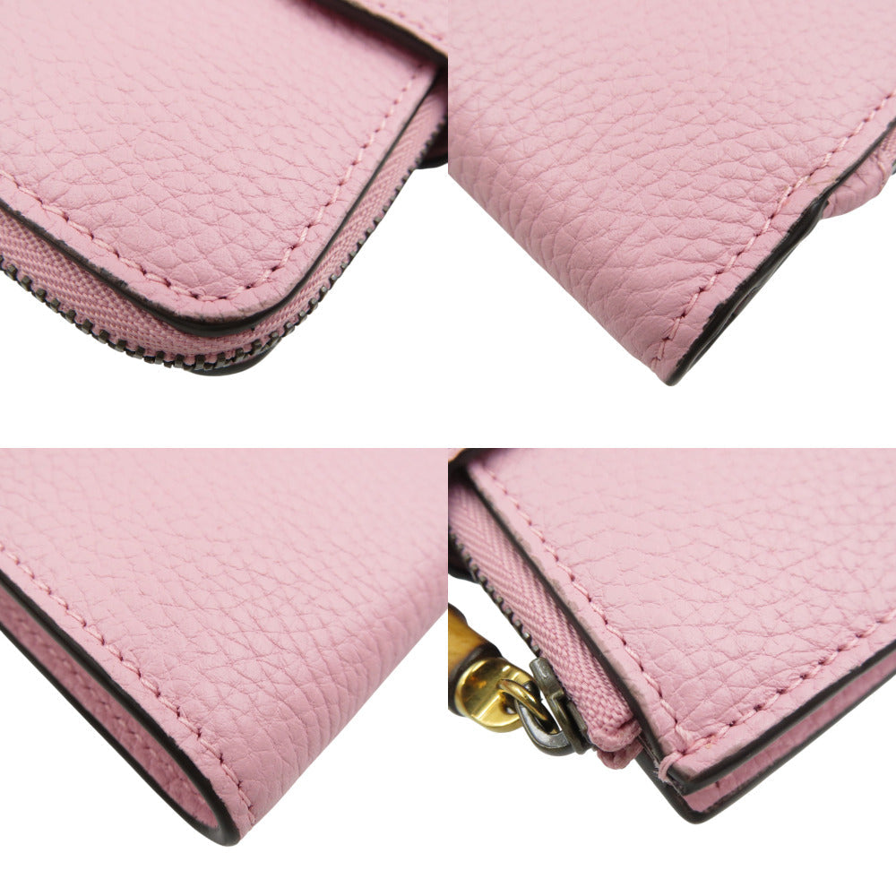 GUCCI Bifold Wallet 739498 leather pink Double G Medium Wallet with Bamboo Women Used Authentic