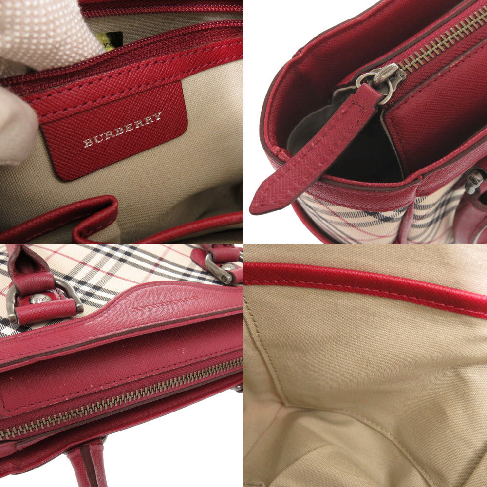 BURBERRY Handbag Leather, Canvas Red Nova Check Women Used Authentic