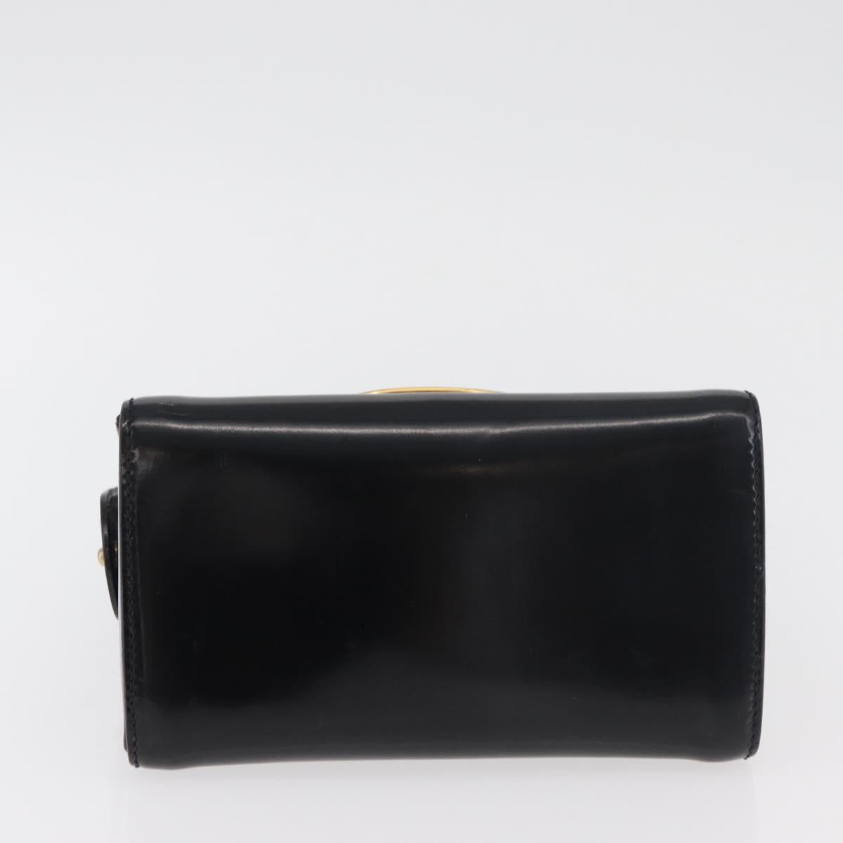 FENDI Hand Bag Leather Black Gold