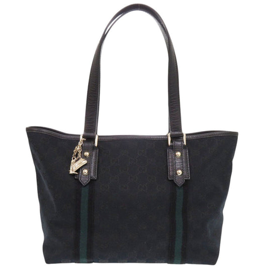 GUCCI Tote Bag 137396 canvas black GG Sherry line Women Used Authentic