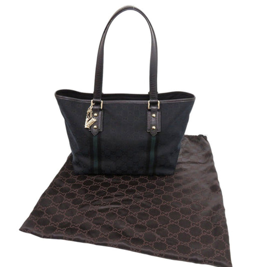 GUCCI Tote Bag 137396 canvas black GG Sherry line Women Used Authentic