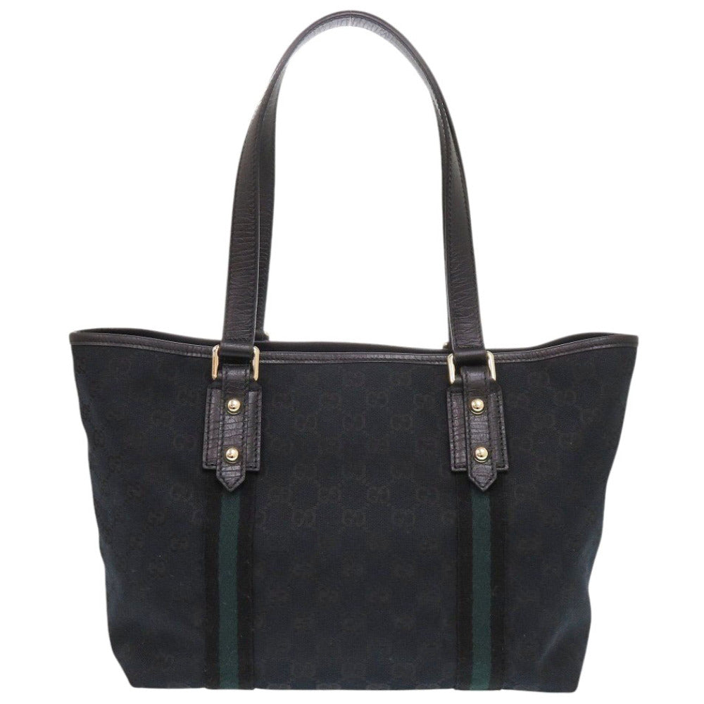 GUCCI Tote Bag 137396 canvas black GG Sherry line Women Used Authentic