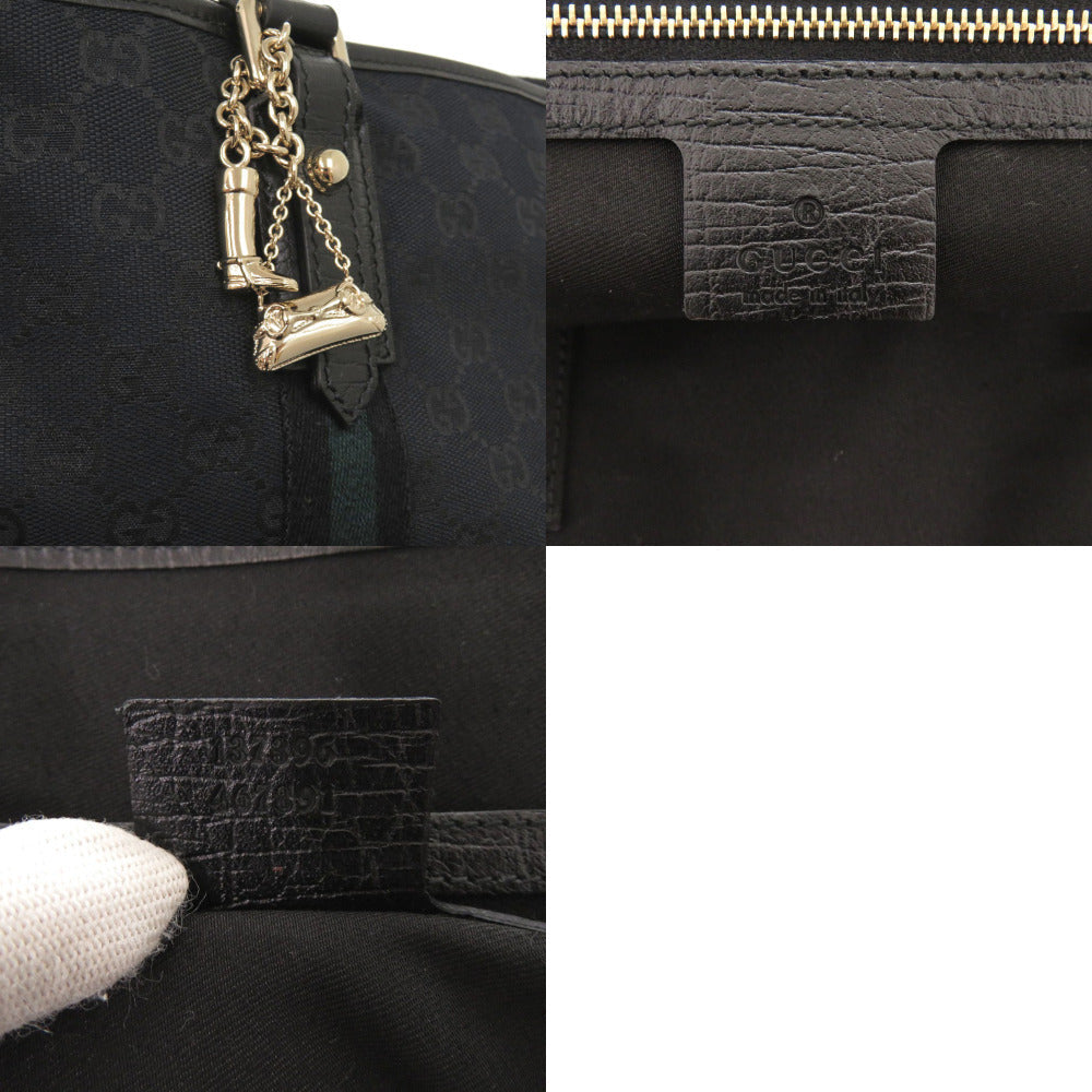 GUCCI Tote Bag 137396 canvas black GG Sherry line Women Used Authentic