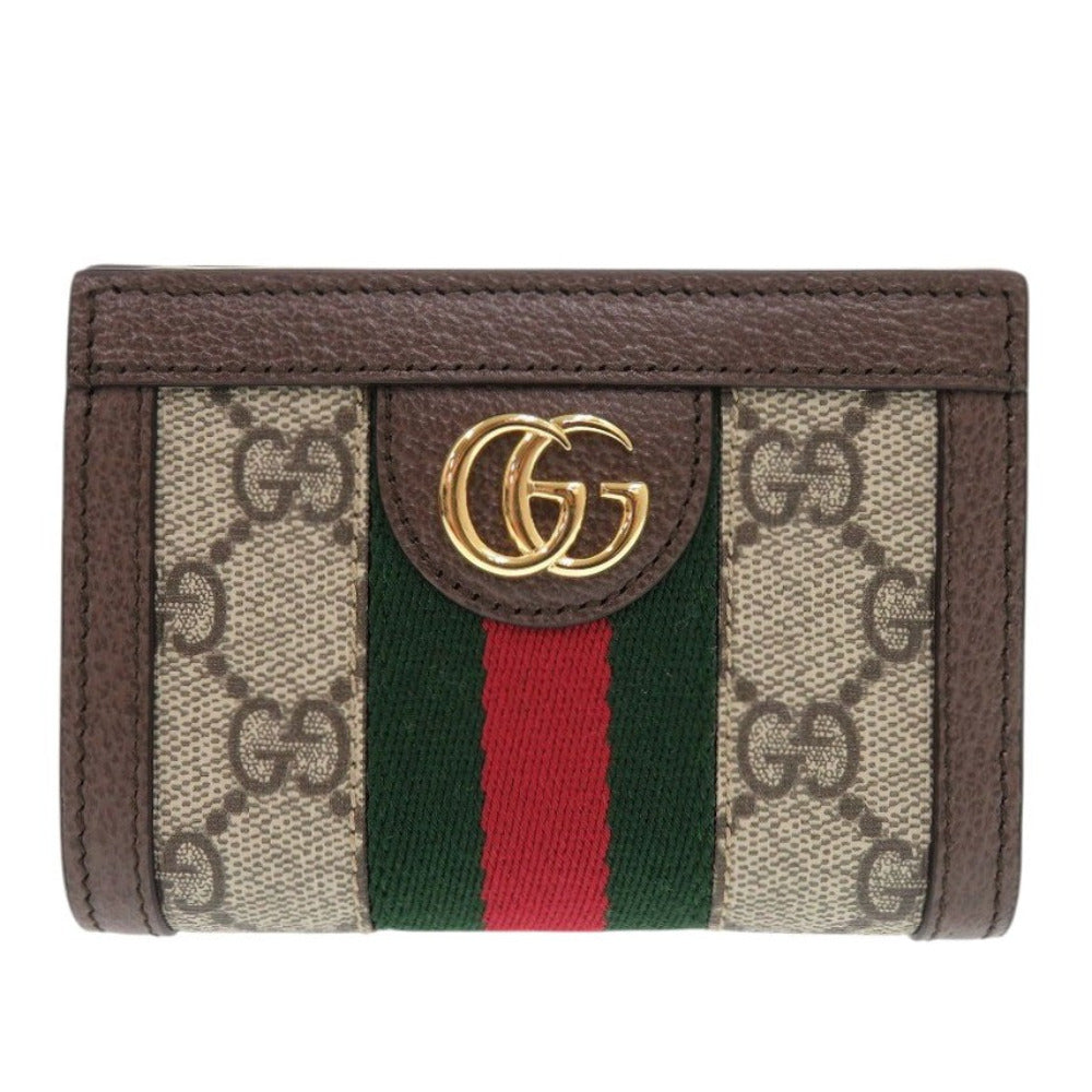 GUCCI Bifold Wallet 813296 PVC coated canvas, leather Brown GG Supreme Ophidia medium Women Used Authentic