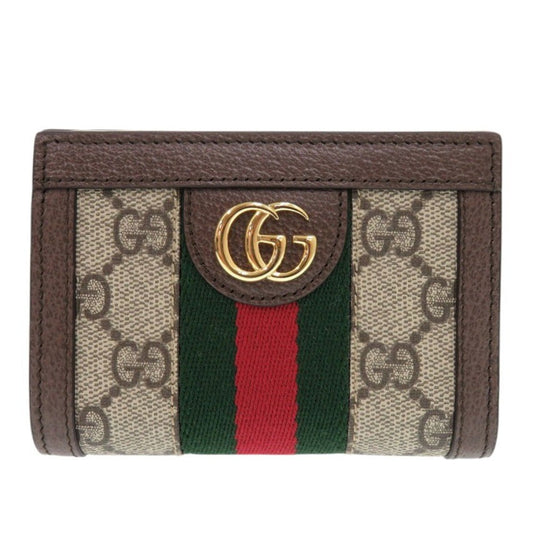 GUCCI Bifold Wallet 813296 PVC coated canvas, leather Brown GG Supreme Ophidia medium Women Used Authentic