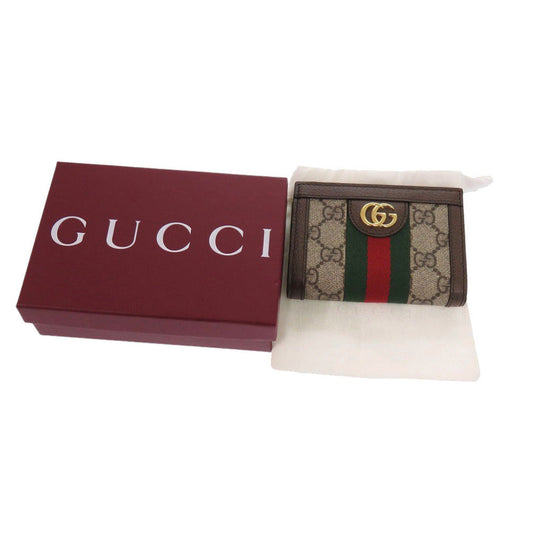 GUCCI Bifold Wallet 813296 PVC coated canvas, leather Brown GG Supreme Ophidia medium Women Used Authentic