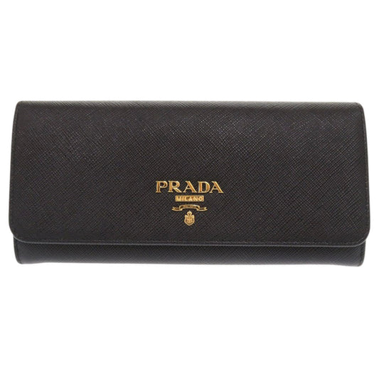 PRADA Long Wallet Purse leather black Women Used Authentic
