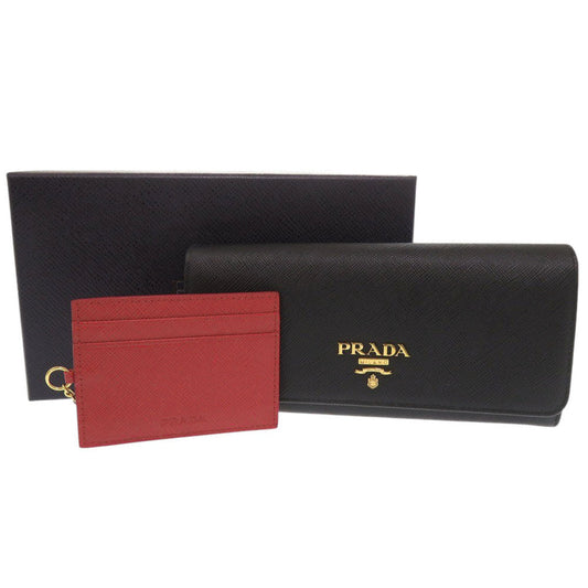 PRADA Long Wallet Purse leather black Women Used Authentic