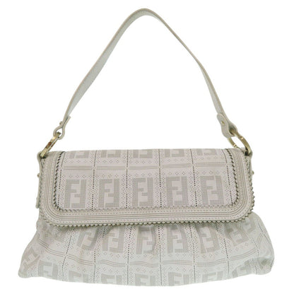 FENDI Handbag 8BR445 leather white one belt Zucca Women Used Authentic