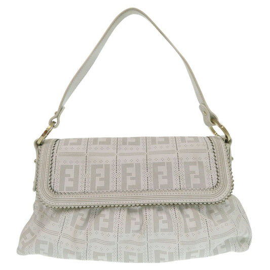 FENDI Handbag 8BR445 leather white one belt Zucca Women Used Authentic
