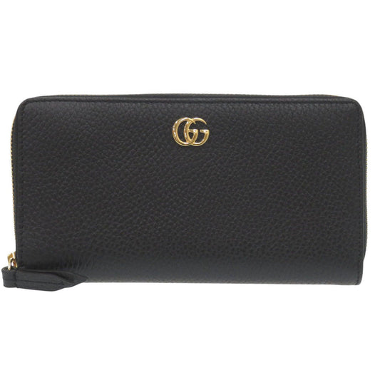 GUCCI Long Wallet Purse 456117 Leather, 8616 black Zip Around GG Marmont Women Used Authentic
