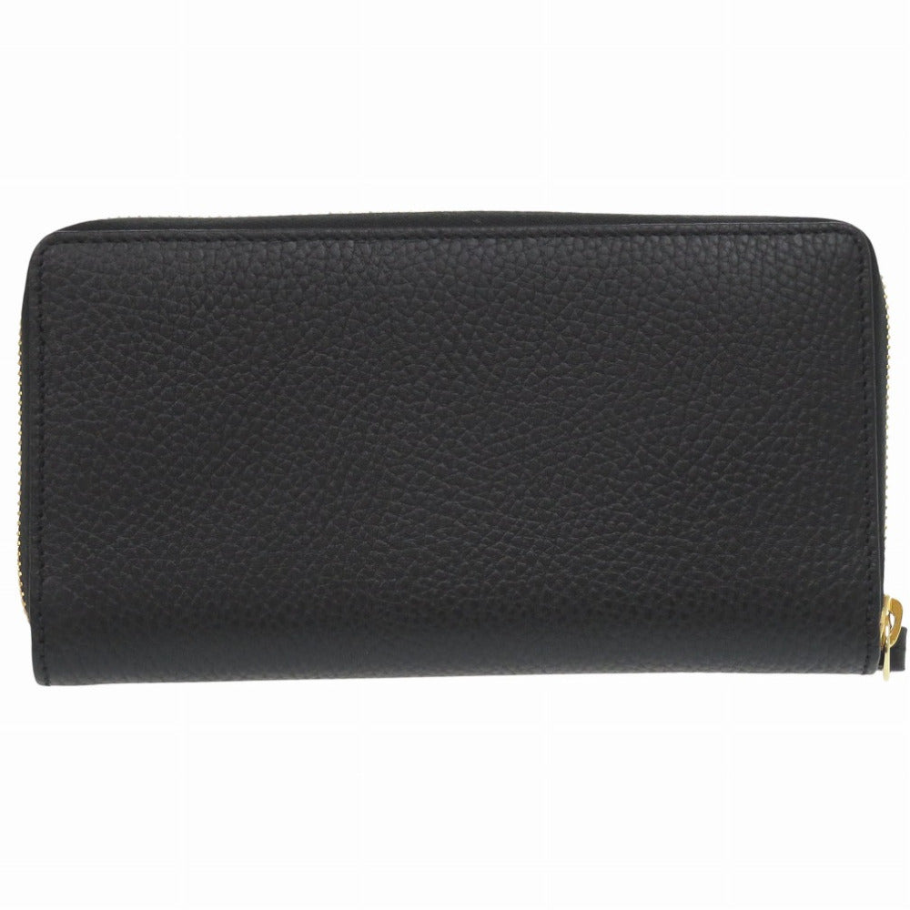 GUCCI Long Wallet Purse 456117 Leather, 8616 black Zip Around GG Marmont Women Used Authentic