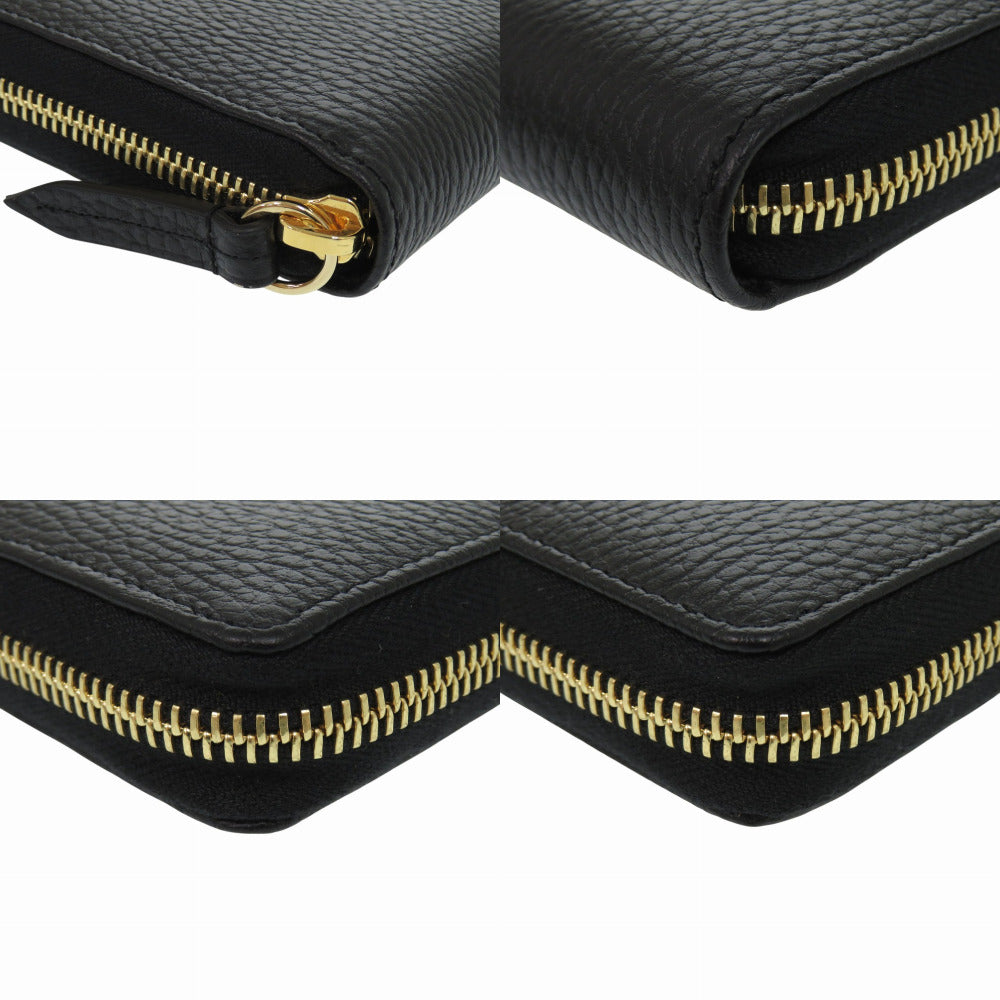 GUCCI Long Wallet Purse 456117 Leather, 8616 black Zip Around GG Marmont Women Used Authentic