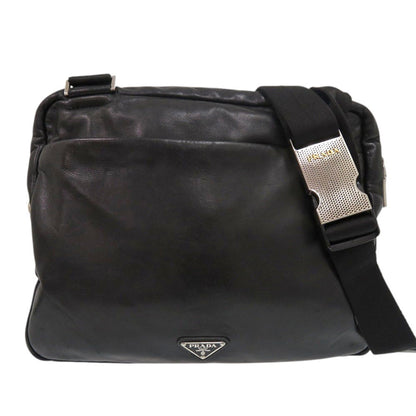PRADA Shoulder Bag leather black Triangle logo mens Used Authentic