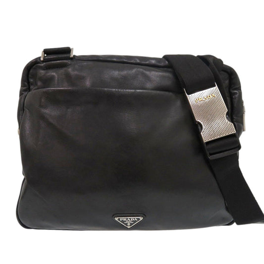 PRADA Shoulder Bag leather black Triangle logo mens Used Authentic