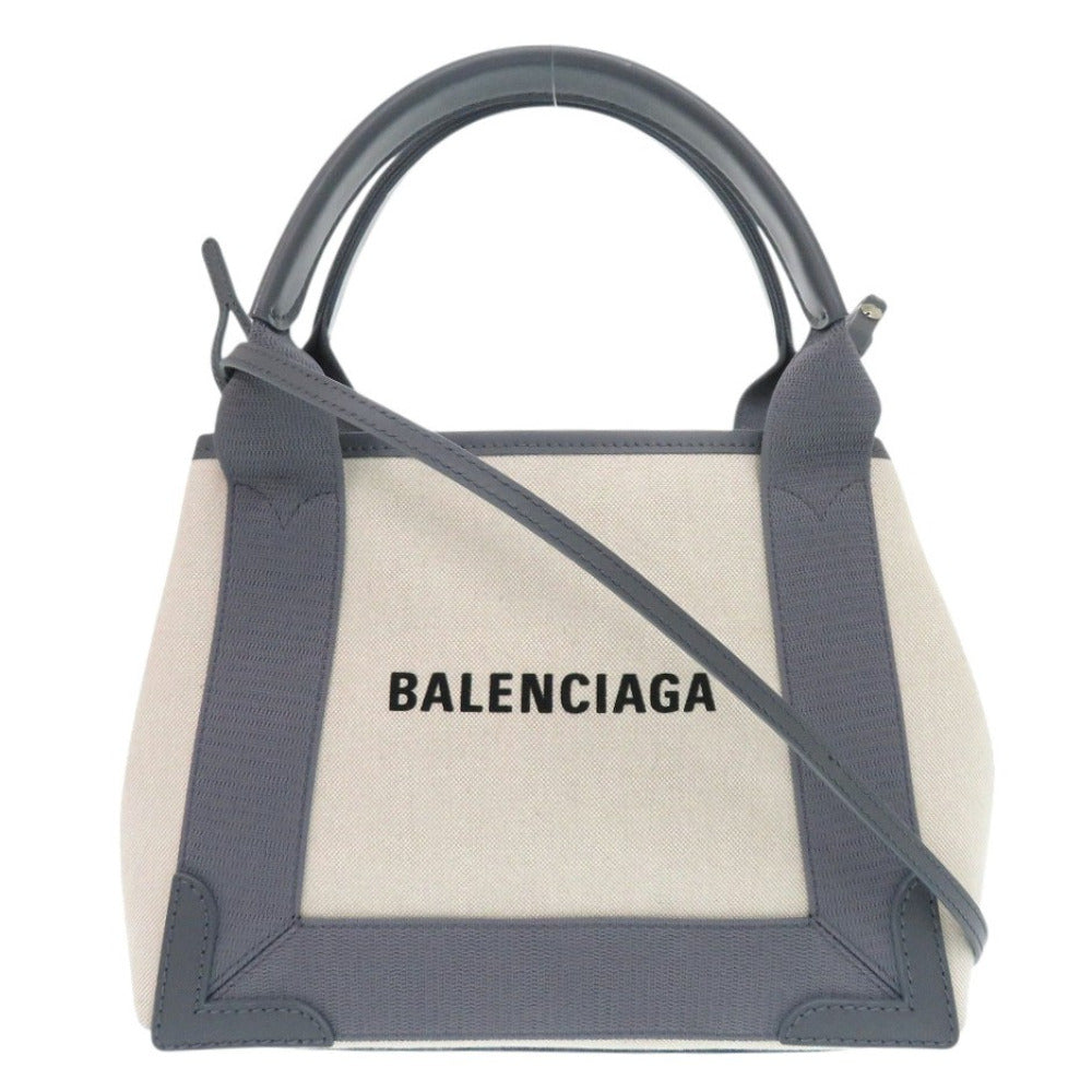 BALENCIAGA Handbag 390346 Canvas, Leather gray Navy Cabas XS Women Used Authentic