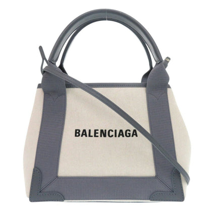 BALENCIAGA Handbag 390346 Canvas, Leather gray Navy Cabas XS Women Used Authentic