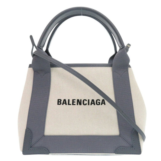 BALENCIAGA Handbag 390346 Canvas, Leather gray Navy Cabas XS Women Used Authentic