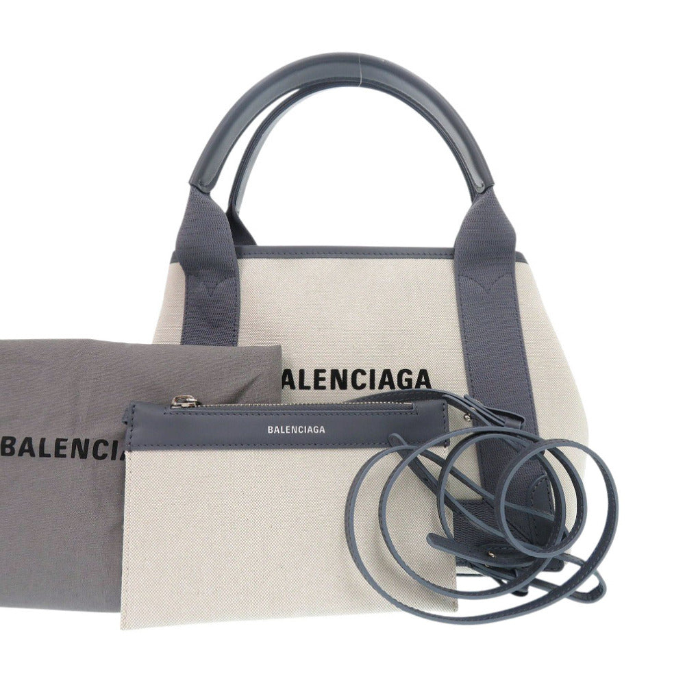 BALENCIAGA Handbag 390346 Canvas, Leather gray Navy Cabas XS Women Used Authentic