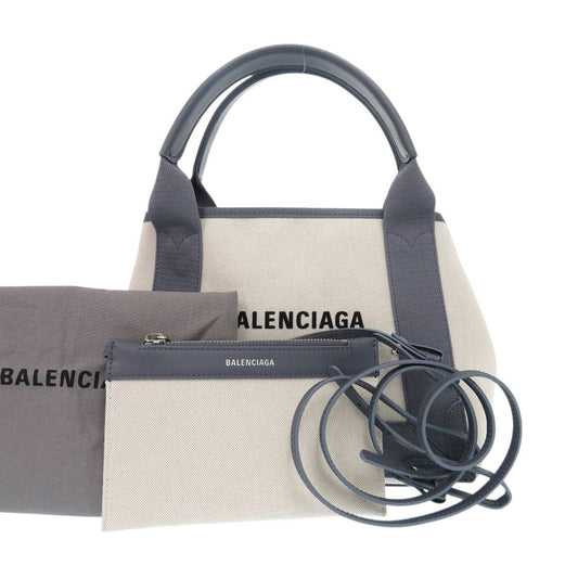 BALENCIAGA Handbag 390346 Canvas, Leather gray Navy Cabas XS Women Used Authentic