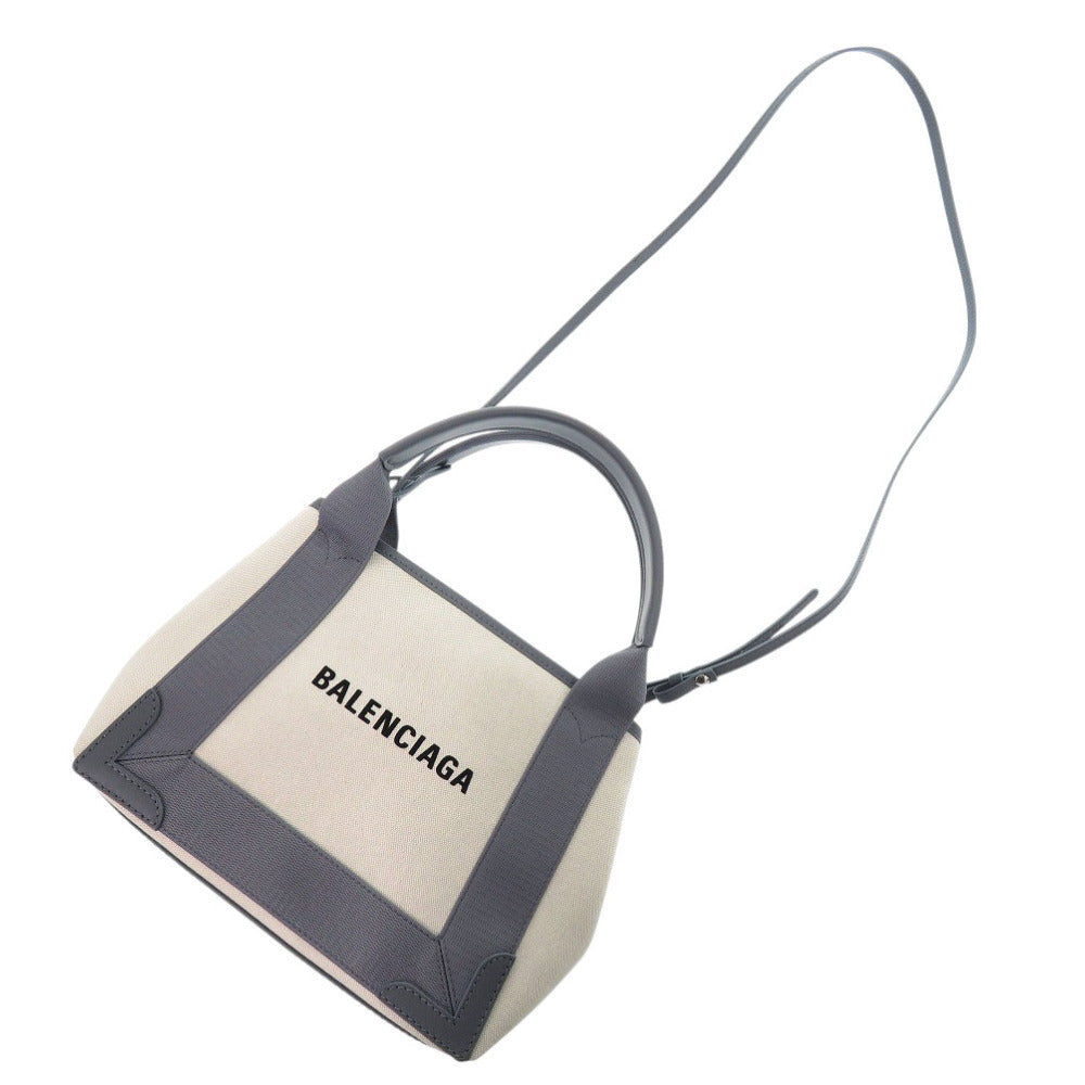 BALENCIAGA Handbag 390346 Canvas, Leather gray Navy Cabas XS Women Used Authentic