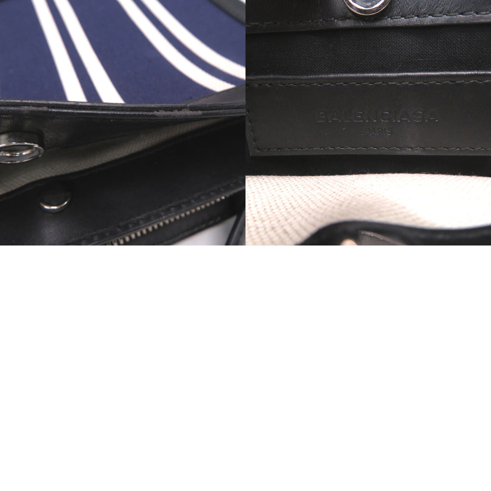 BALENCIAGA Shoulder Bag 339937 canvas Navy Pochette Stripe Women Used Authentic