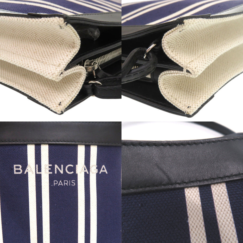 BALENCIAGA Shoulder Bag 339937 canvas Navy Pochette Stripe Women Used Authentic