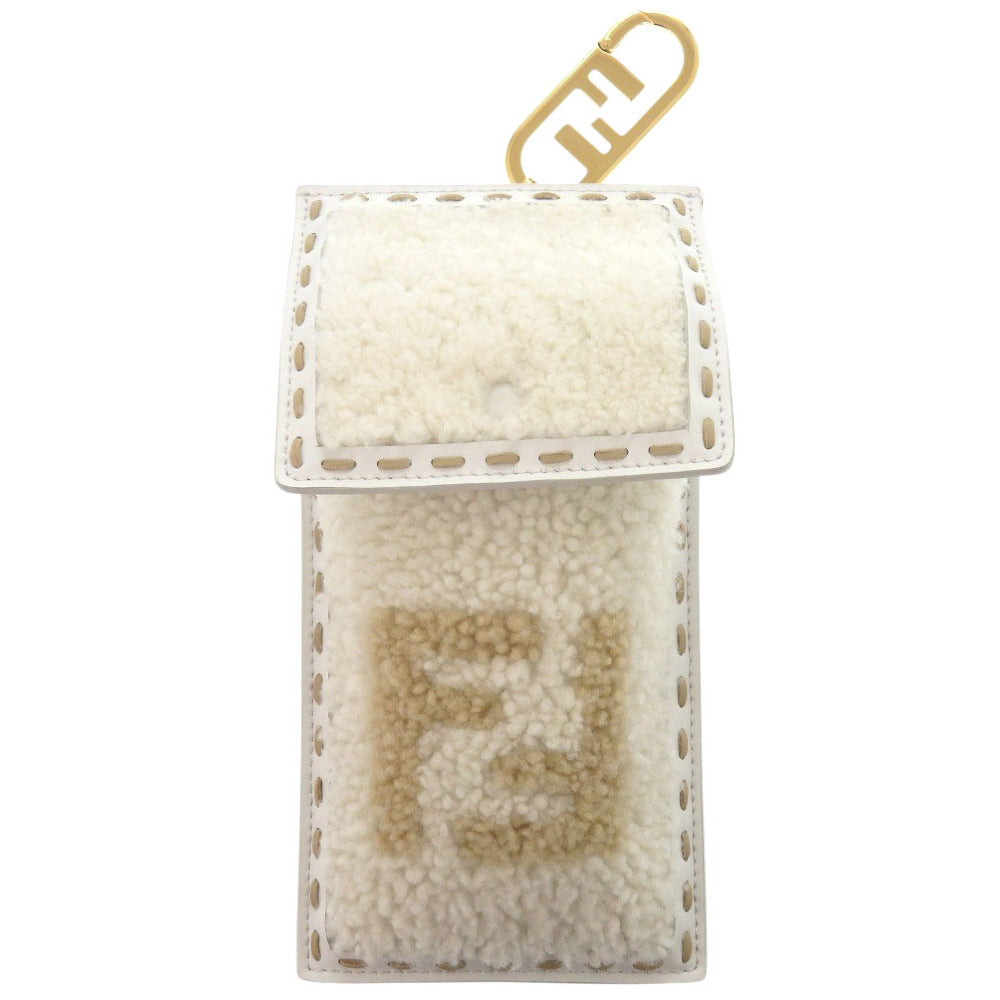 FENDI Pouch Mouton, Leather white Phone Holder Bag Charm Women Used Authentic