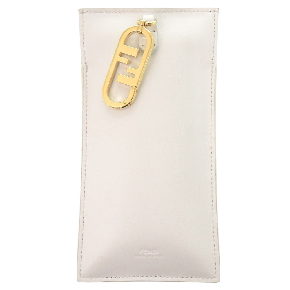 FENDI Pouch Mouton, Leather white Phone Holder Bag Charm Women Used Authentic