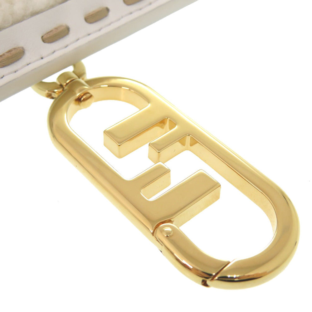 FENDI Pouch Mouton, Leather white Phone Holder Bag Charm Women Used Authentic