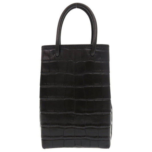 BALENCIAGA Shoulder Bag Embossed leather black 2WAY Shopping Phone Holder Women Used Authentic