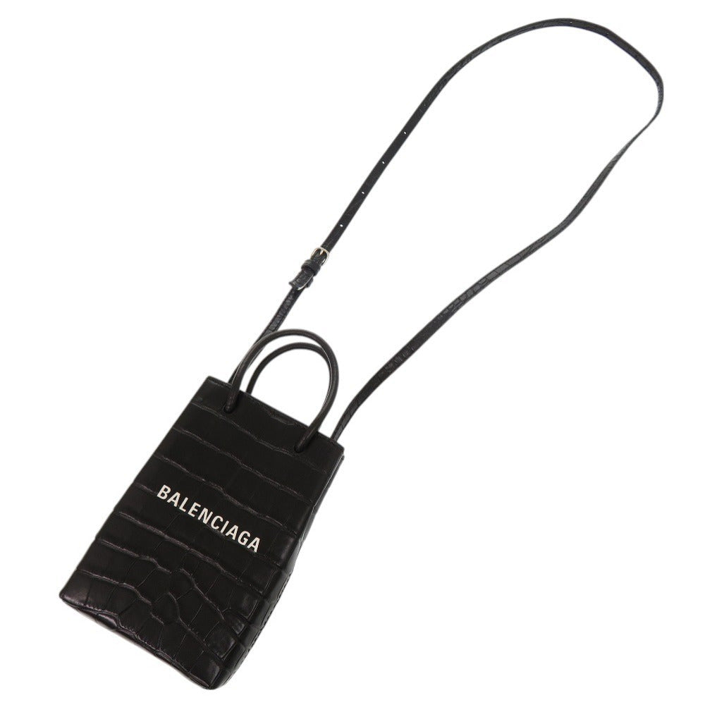 BALENCIAGA Shoulder Bag Embossed leather black 2WAY Shopping Phone Holder Women Used Authentic