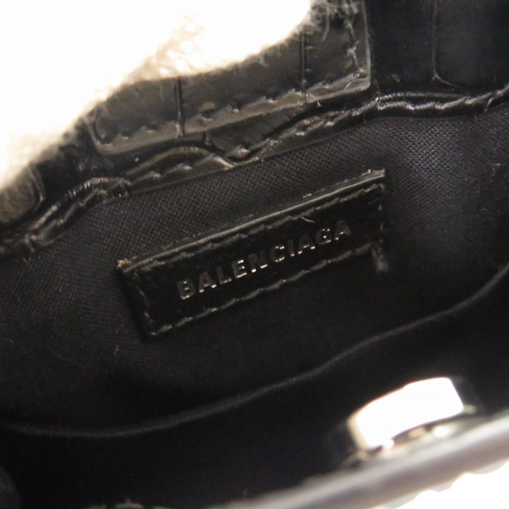 BALENCIAGA Shoulder Bag Embossed leather black 2WAY Shopping Phone Holder Women Used Authentic
