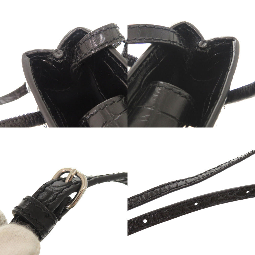 BALENCIAGA Shoulder Bag Embossed leather black 2WAY Shopping Phone Holder Women Used Authentic