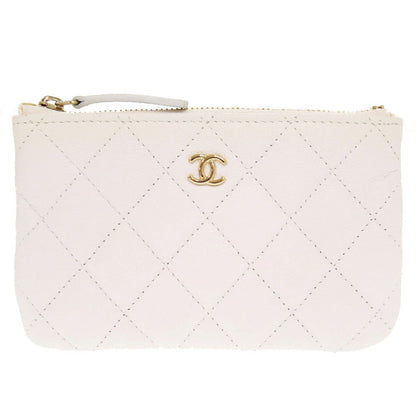 CHANEL Pouch Caviar skin white Matrasse COCO Mark Women Used Authentic