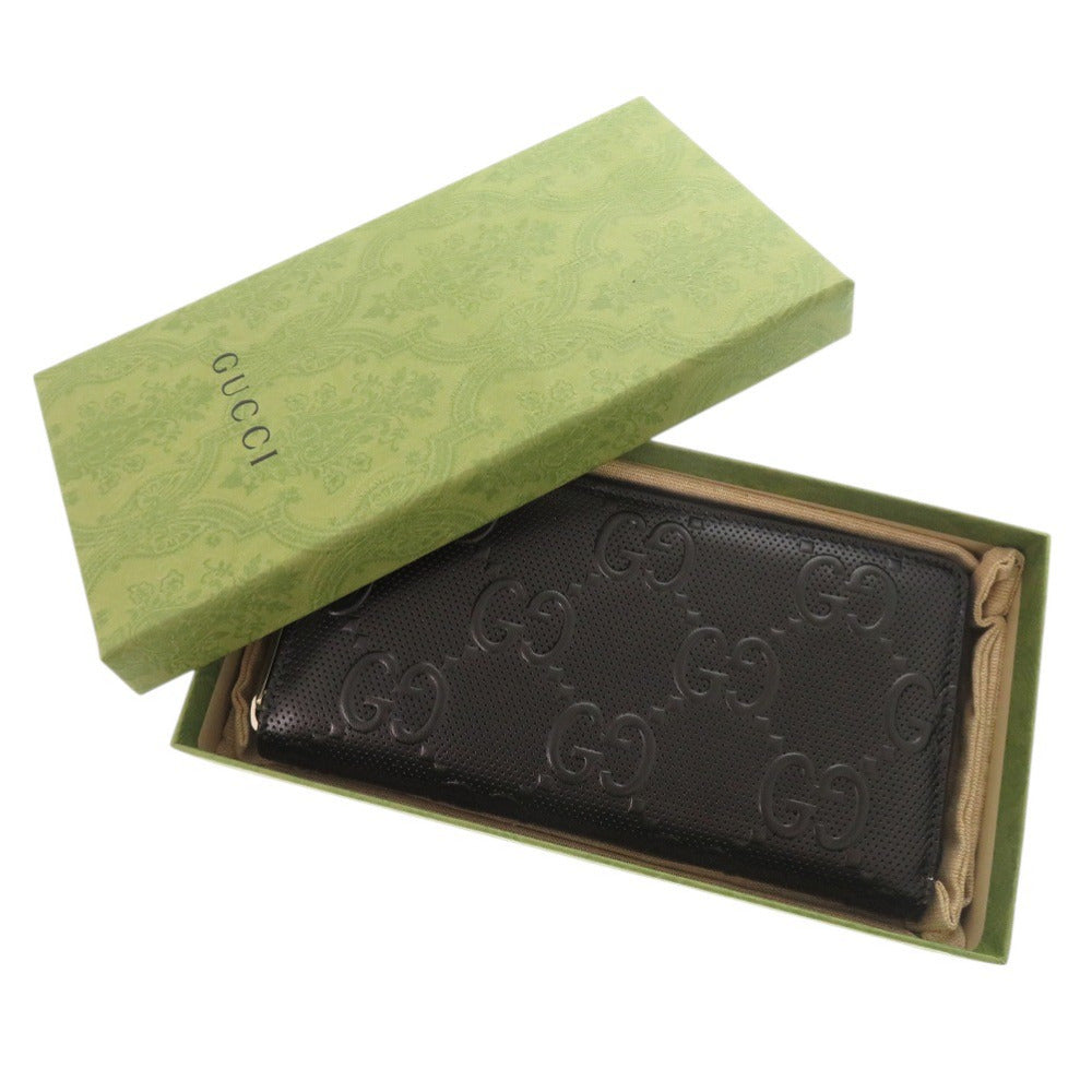 GUCCI Long Wallet Purse 625558 leather black Zip Around Women Used Authentic