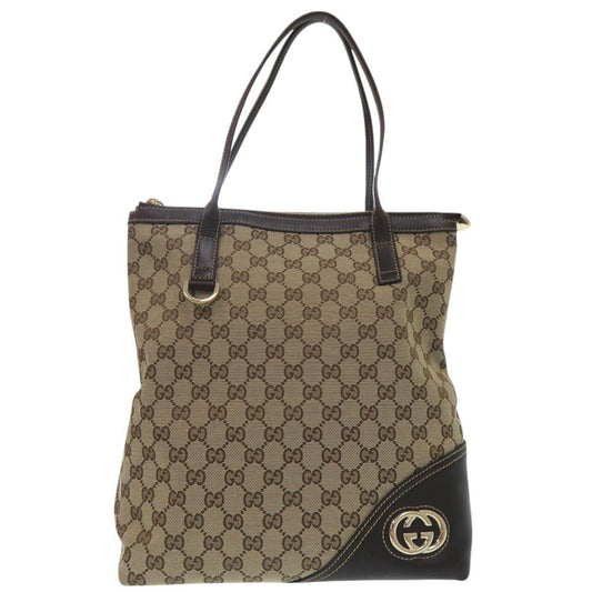 GUCCI Tote Bag 182492 GG canvas beige Shoulder Bag Interlocking G Women Used Authentic