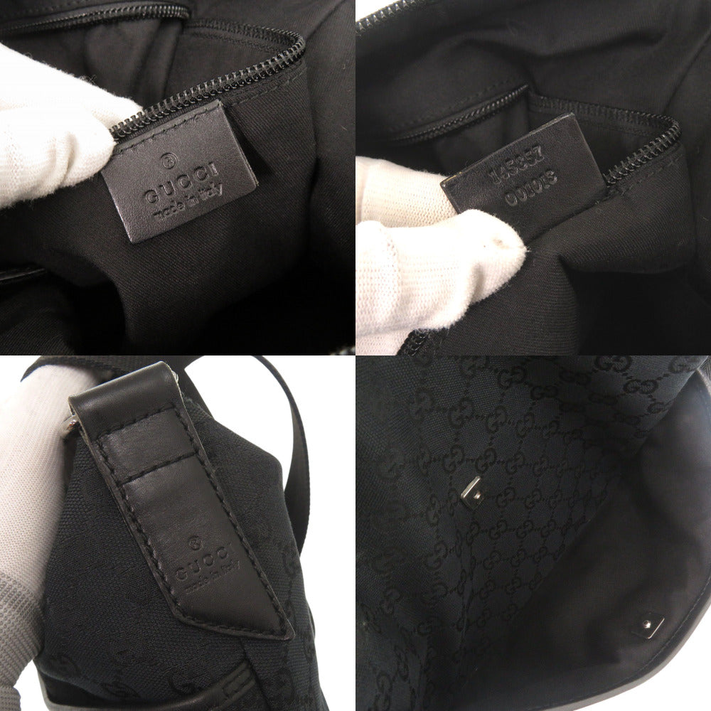 GUCCI Shoulder Bag 145857 GG canvas, leather black Women Used Authentic
