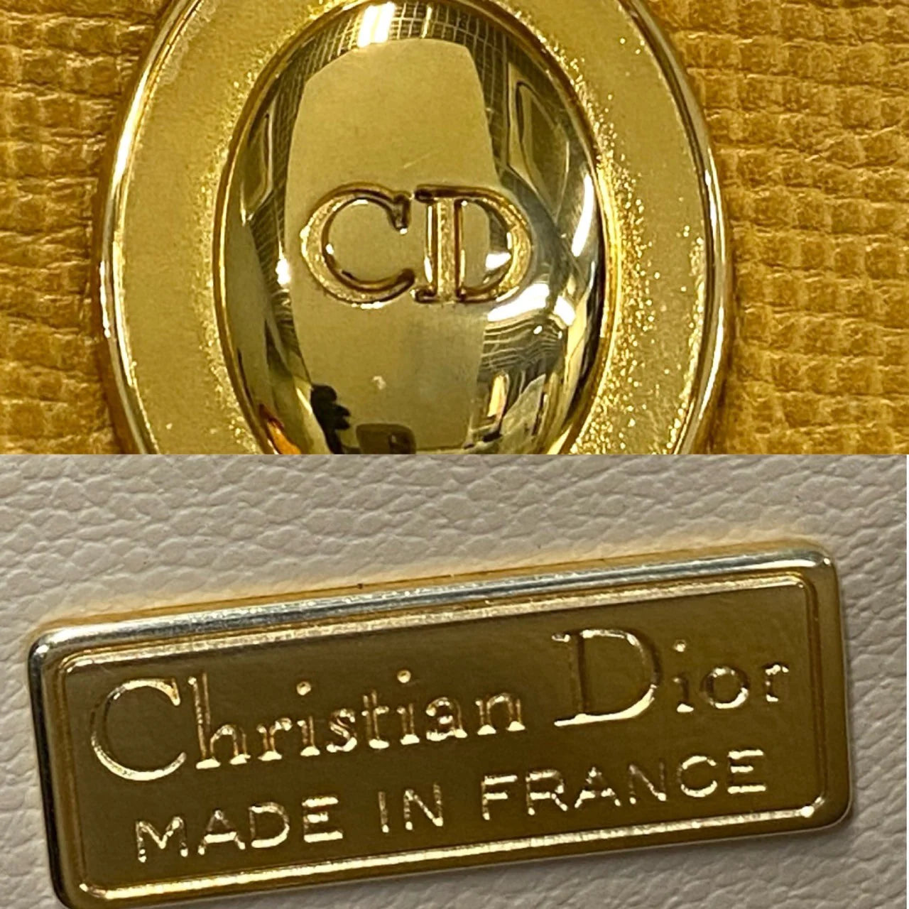 DIOR Top Handle Handbag Yellow Leather CD Metal Logo