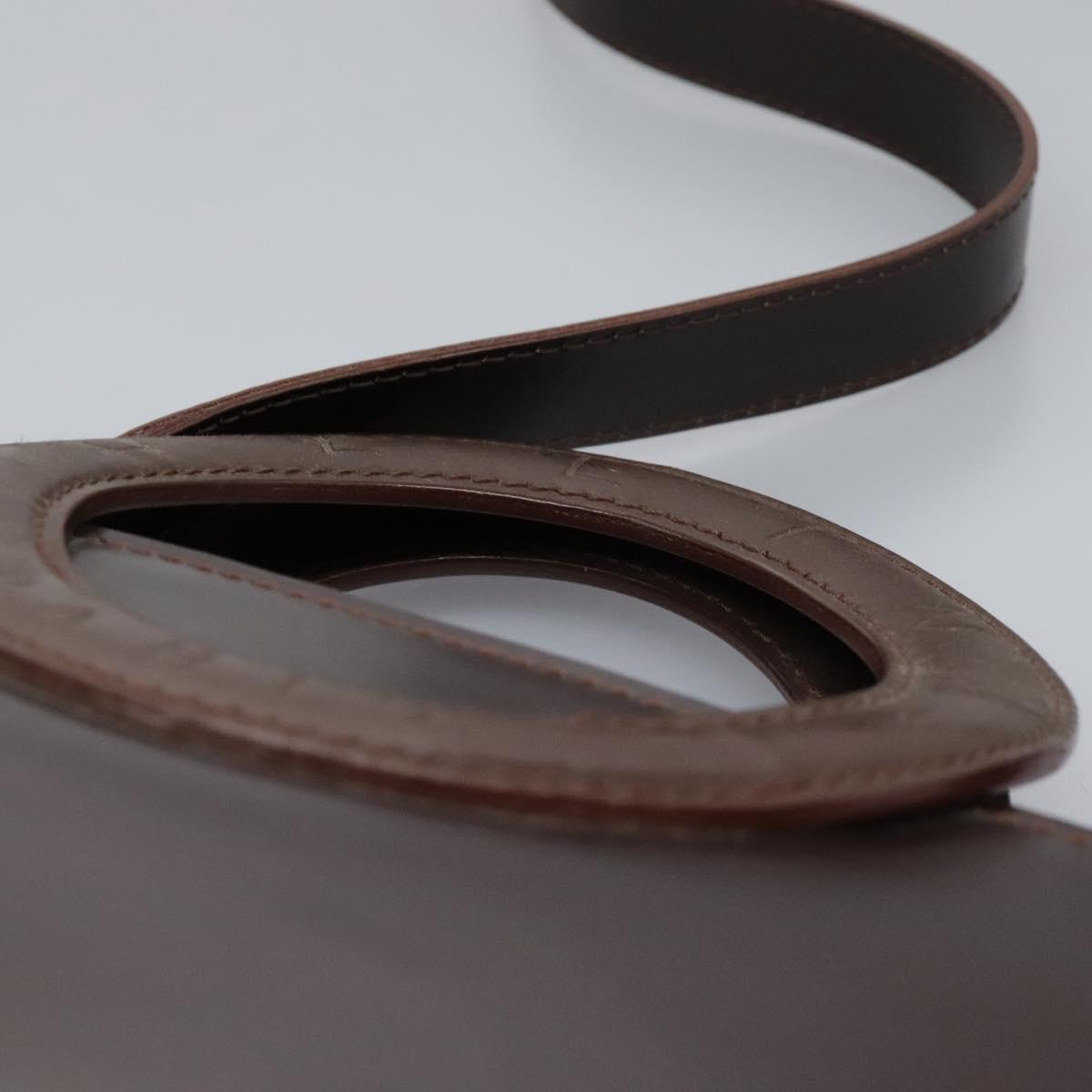 CELINE Hand Bag Leather Two Way Dark Brown Gold