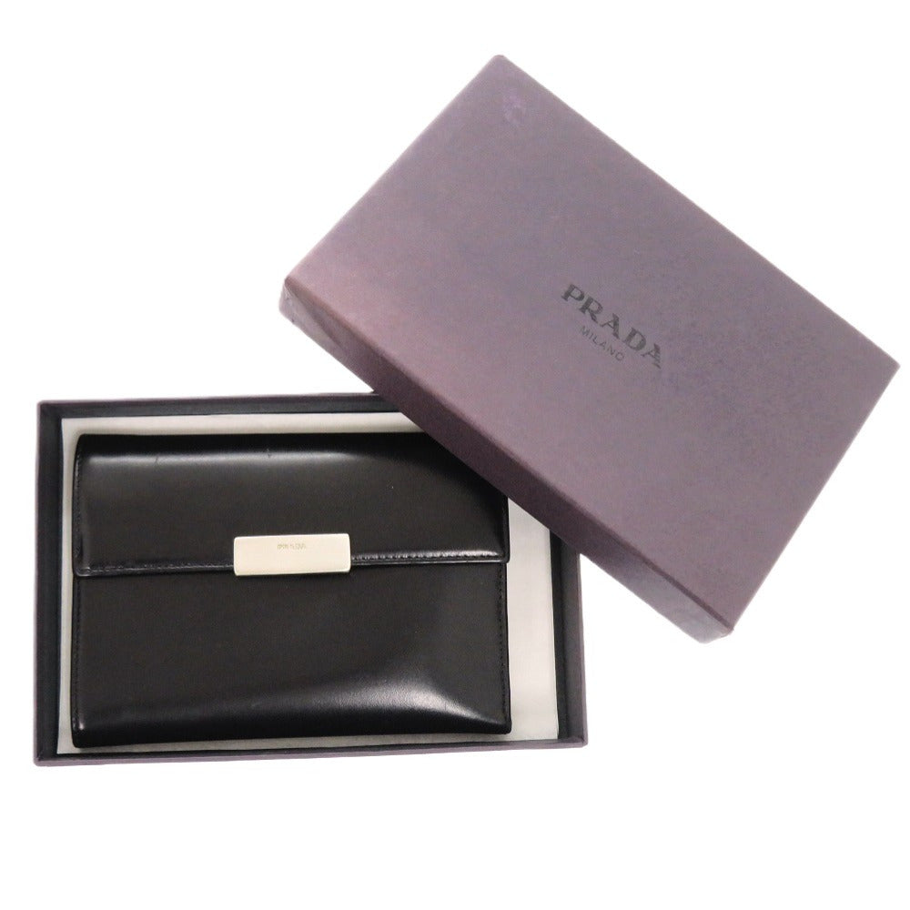 PRADA Tri-fold wallet leather black mens Used Authentic