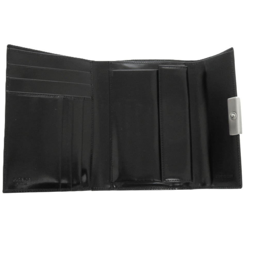 PRADA Tri-fold wallet leather black mens Used Authentic