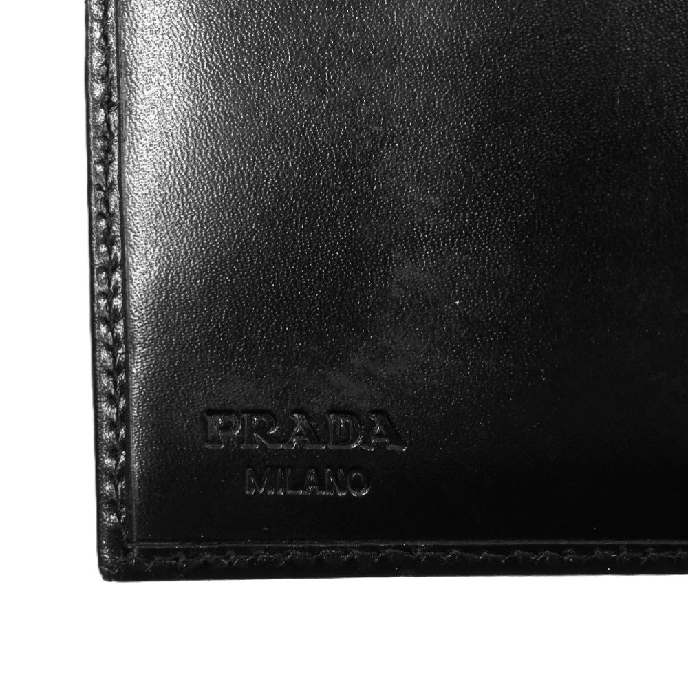 PRADA Tri-fold wallet leather black mens Used Authentic