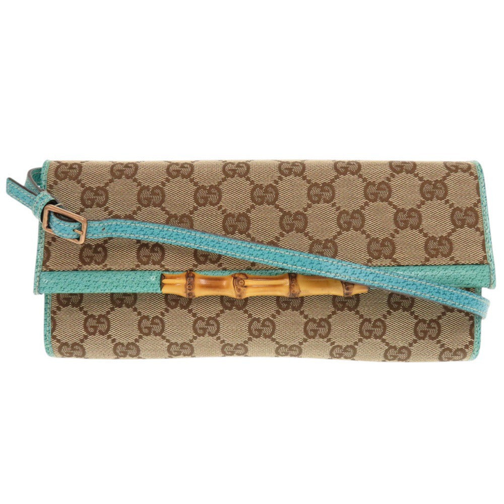 GUCCI Shoulder Bag 117594 GG canvas Blue type Bamboo Women Used Authentic
