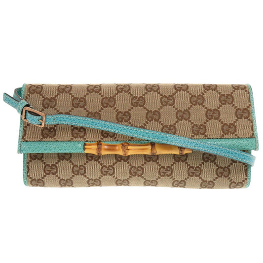 GUCCI Shoulder Bag 117594 GG canvas Blue type Bamboo Women Used Authentic