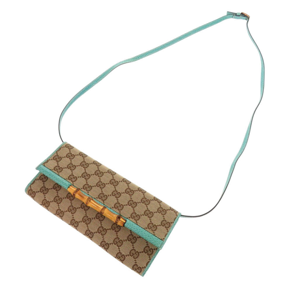 GUCCI Shoulder Bag 117594 GG canvas Blue type Bamboo Women Used Authentic