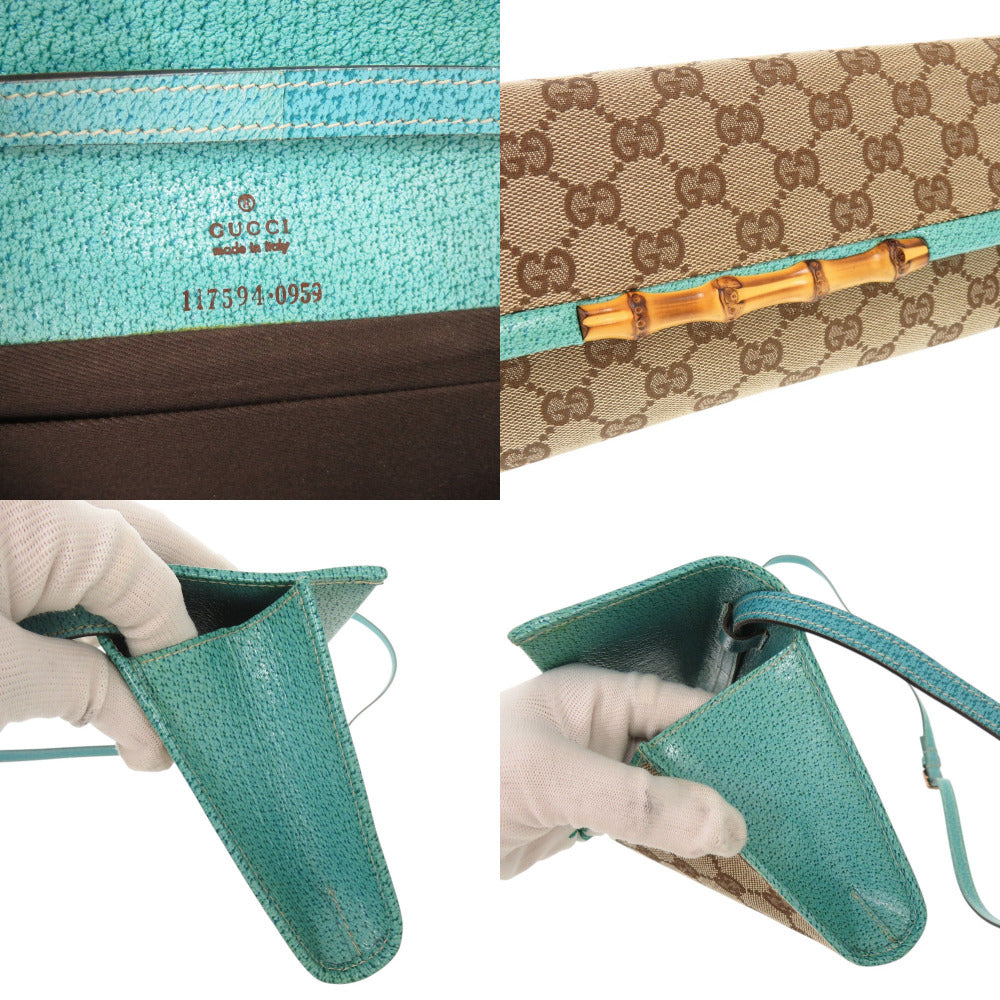 GUCCI Shoulder Bag 117594 GG canvas Blue type Bamboo Women Used Authentic